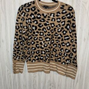Talbots Tan and Black Crew Neck Leopard Sweater
